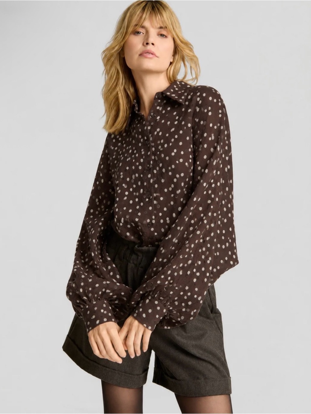 SOSUE ANTONIA Blouse - Brown with Ecru Polka Dots